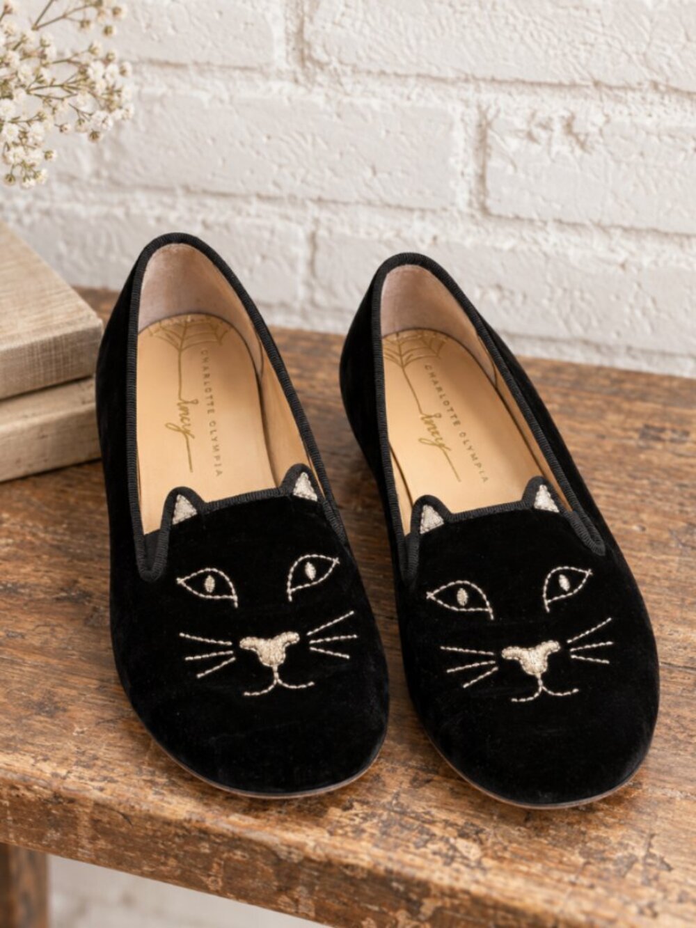 Charlotte Olympia Mini Me Kitty Black Flats Baby Girl Loafers Size 5 Whimsigoth